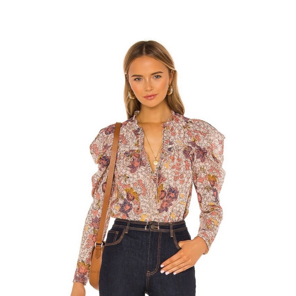 ULLA JOHNSON Remy Puff Sleeve Floral Blouse